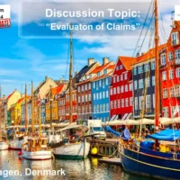 Colorful event announcement for the ICLA Symposium on 16 May 2024 in Copenhagen, Denmark. The image features the historic Nyhavn harbor with sailboats and bright waterfront buildings. The discussion topic is “Evaluation of Claims”.