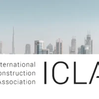 ICLA logo displayed above a light-toned city skyline featuring the Burj Khalifa and other modern skyscrapers, indicating an international scope with visual reference to Dubai.